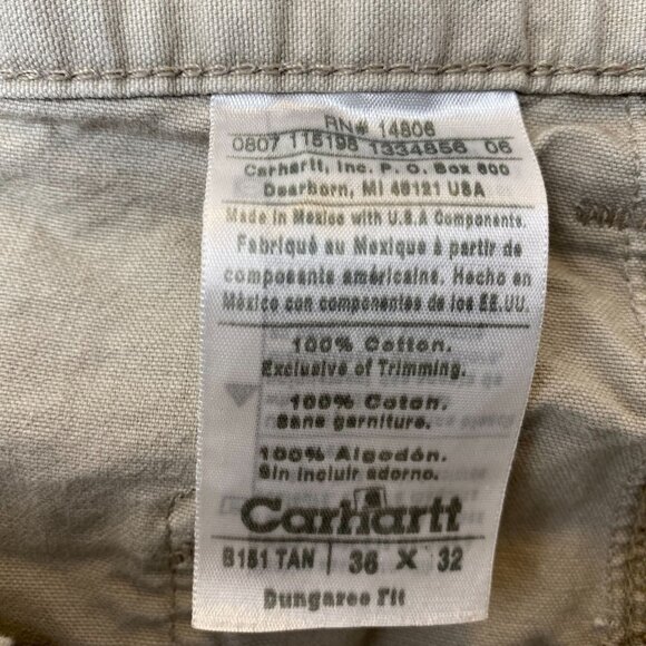 Carhartt Men Pants 36x32 Straight Leg B151Tan Loose Fit Dungaree Workwear Casual - Picture 2 of 8
